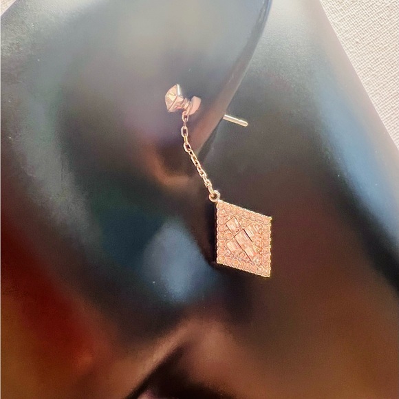 Diamond Shaped Swarovski Crystal Drop Earrings, Two-Way Style, Silver and Clear - Picture 8 of 10